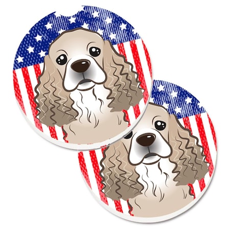 Carolines Treasures American Flag and Cocker Spaniel Set of 2 Cup Holder Car Coaster BB2146CARC